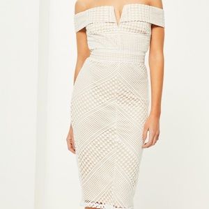 Missguided White Lace V Bardot Midi Dress